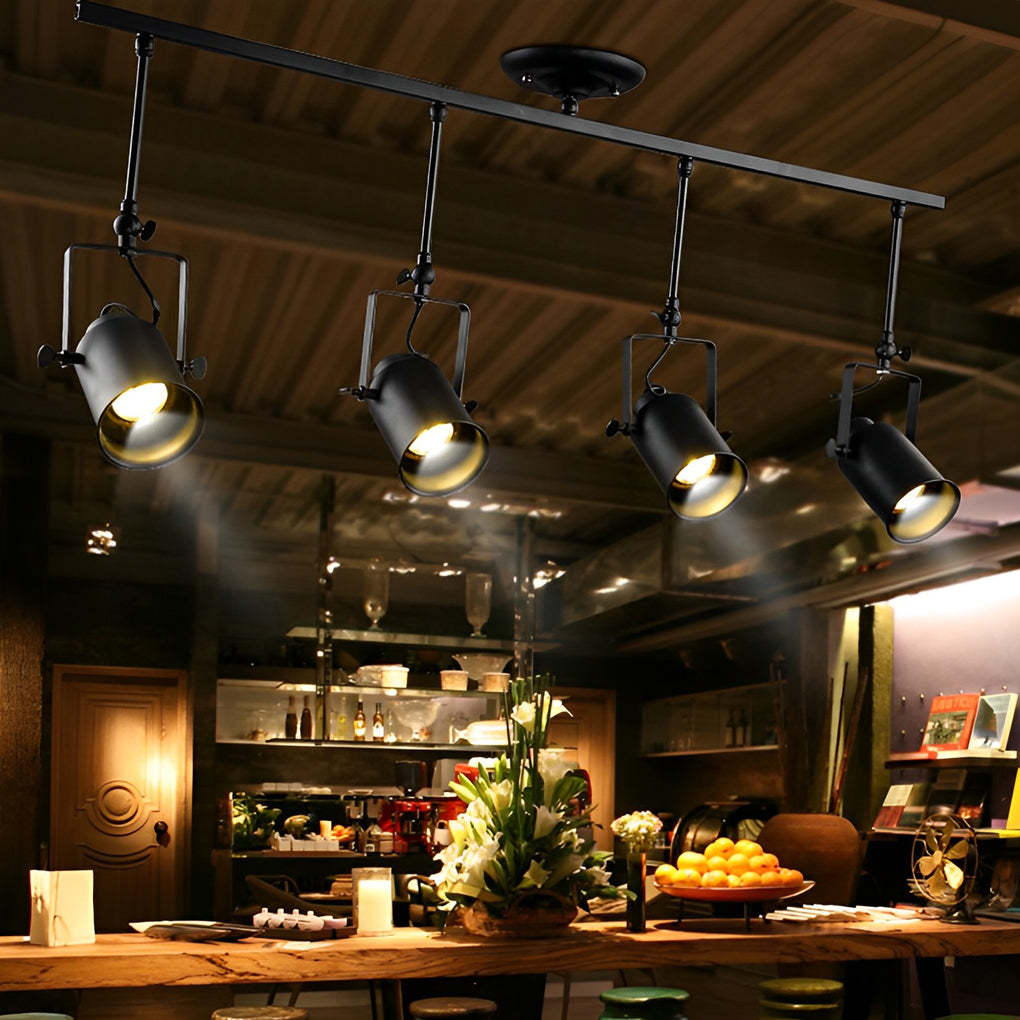 Adjustable Retro Iron LED Black Industrial Spotlight — 4-Light
