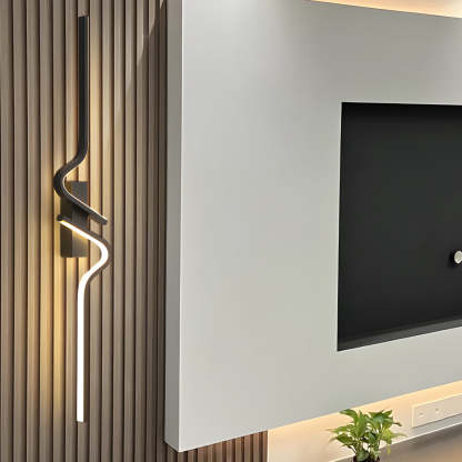 Minimalist Long Wave Aluminum Black Decorative LED Wall Lamp-Lighom