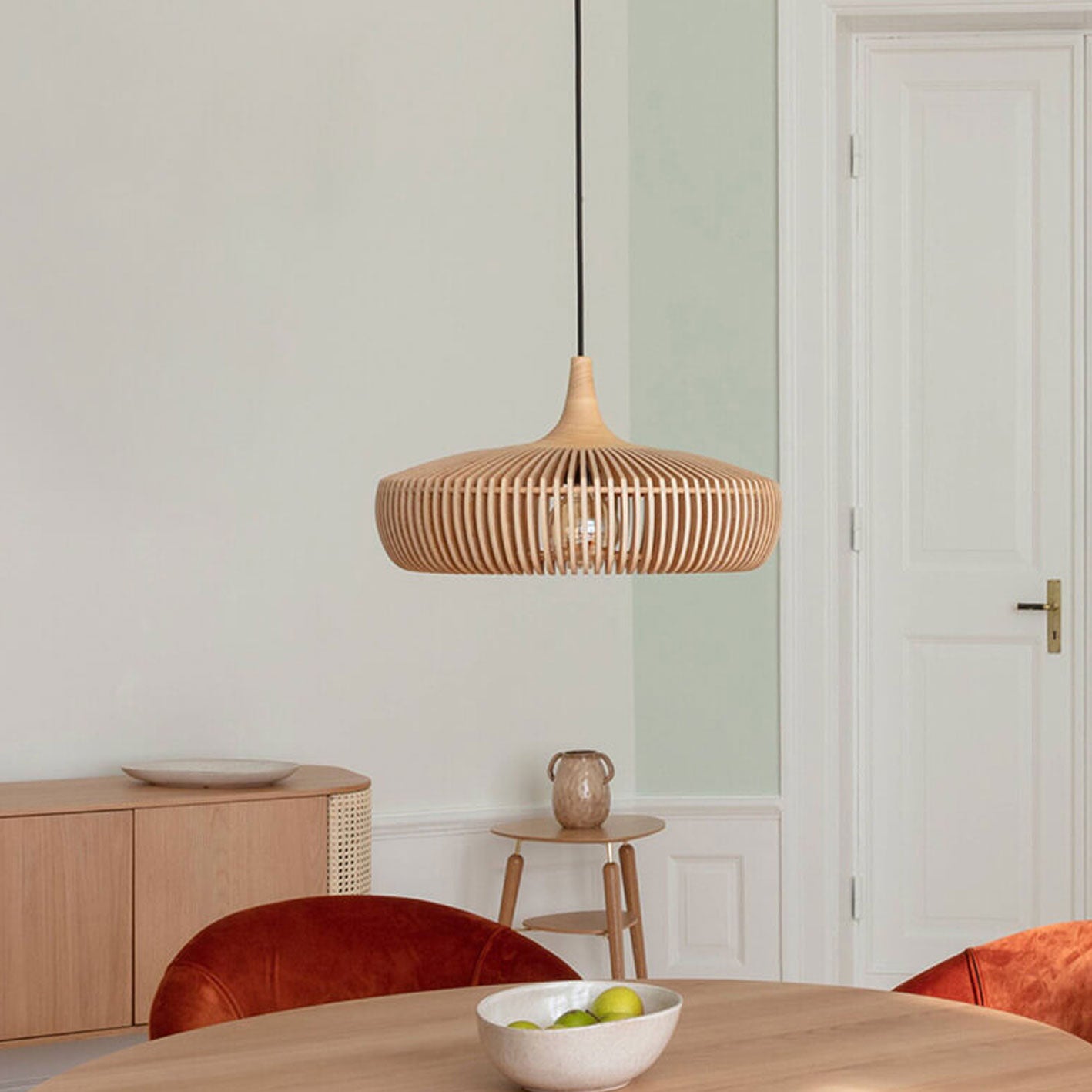 Nordic Vintage Wooden Round Dome Pendant