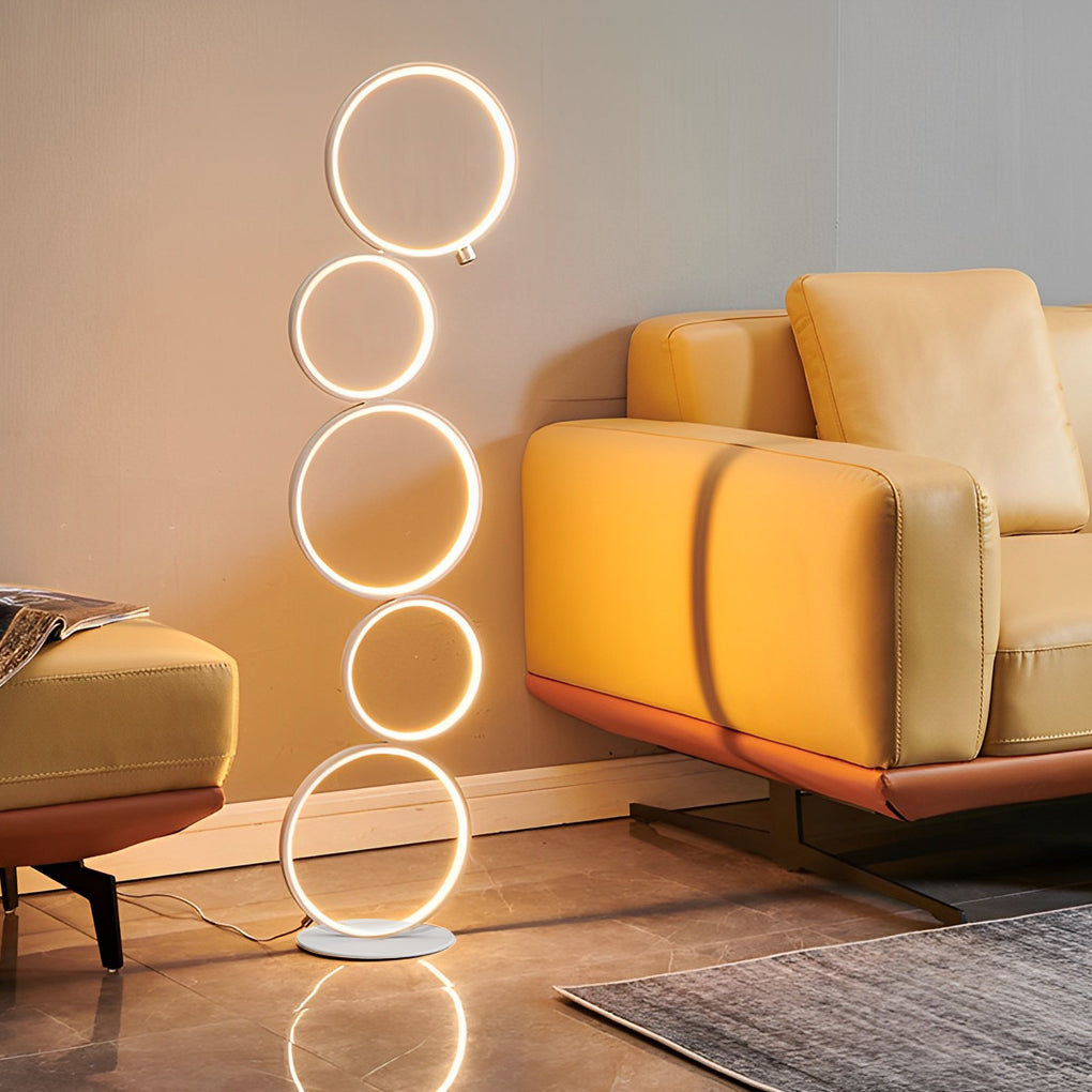 Modern Artistic 5 LED Circles Stack Floor Standing Lamp-Lighom