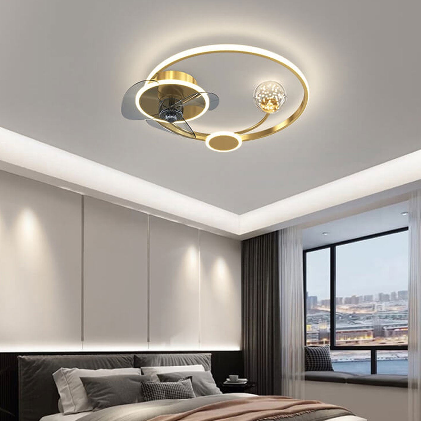 Modern Circle Ball LED Flush Mount Ceiling Fan Light