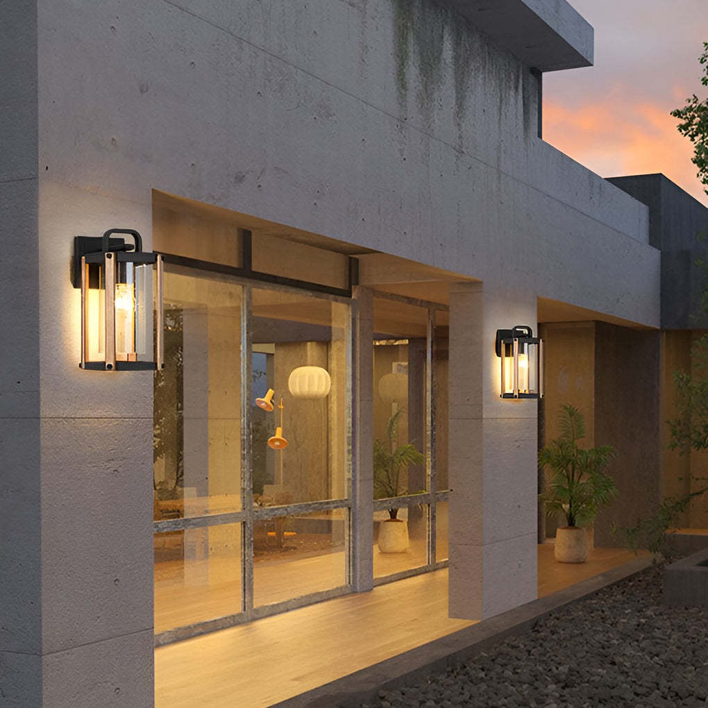 Lantern Shaped Waterproof Glass Black Industrial Outdoor Wall Sconce Lighting-Lighom