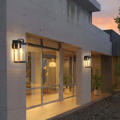 Lantern Shaped Waterproof Glass Black Industrial Outdoor Wall Sconce Lighting-Lighom