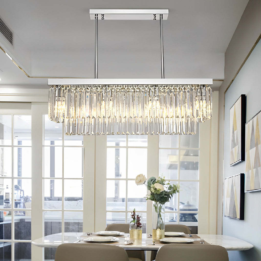 Rectangular Metal Crystal Dimmable Nordic Dining Chandelier