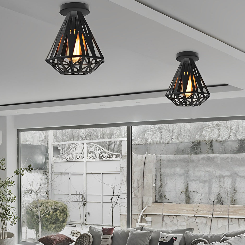 Retro Iron Cage LED American Ceiling Fixture