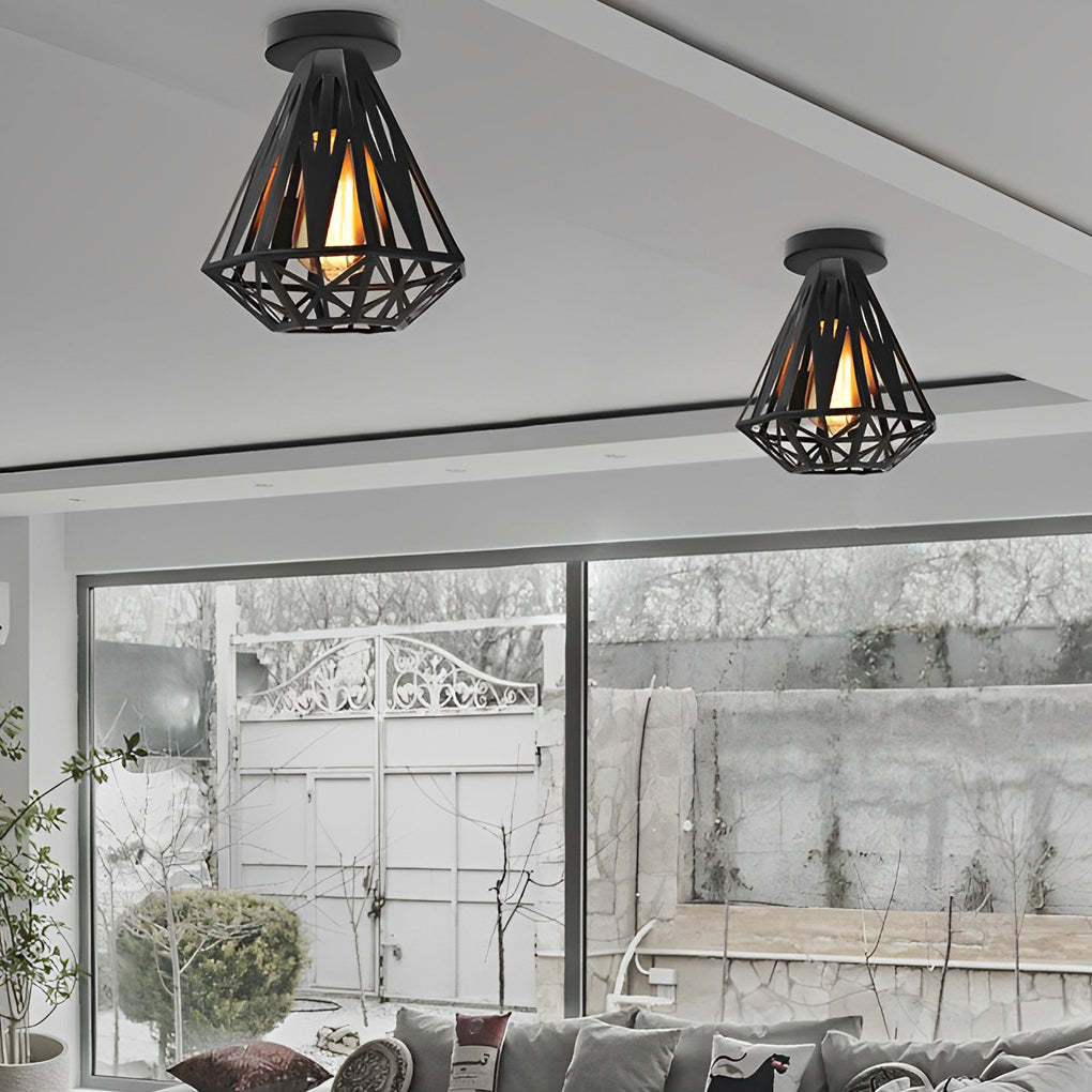 Retro Iron Cage LED American Ceiling Fixture