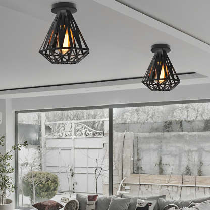 Retro Iron Cage LED American Ceiling Fixture