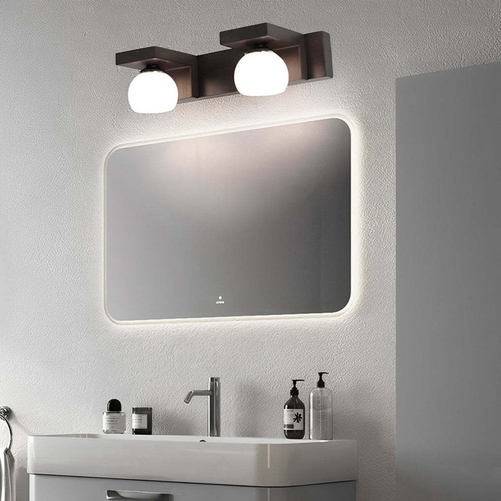 2/3-Light Wood Bathroom Vanity Light with Adjustable Iron Spotlight and Fixed Glass Shades-Lighom