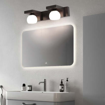 2/3-Light Wood Bathroom Vanity Light with Adjustable Iron Spotlight and Fixed Glass Shades-Lighom