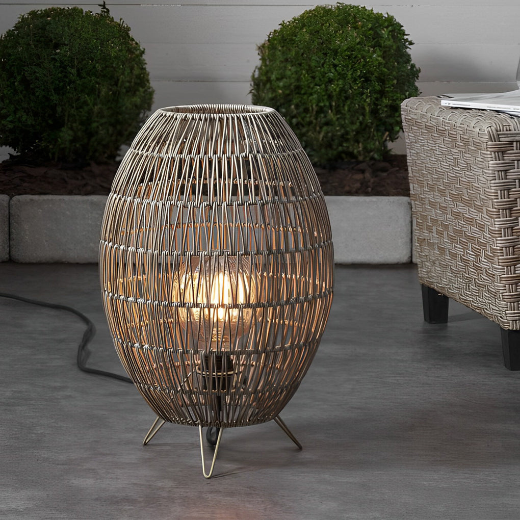 Spaceship Lighting Handmade Rattan Oval Cage Waterproof Outdoor Floor Lamp-Lighom