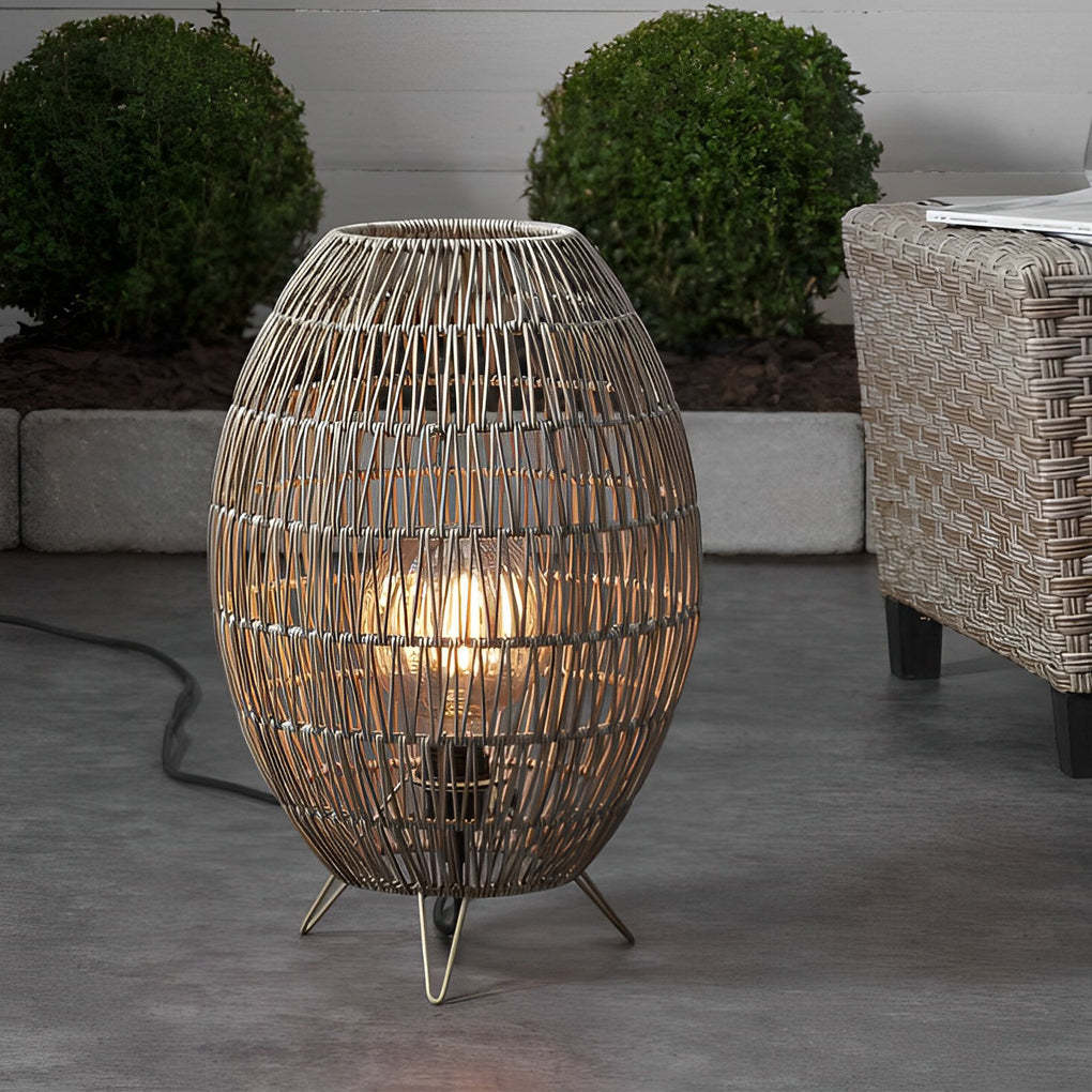 Spaceship Lighting Handmade Rattan Oval Cage Waterproof Outdoor Floor Lamp-Lighom