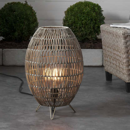 Spaceship Lighting Handmade Rattan Oval Cage Waterproof Outdoor Floor Lamp-Lighom