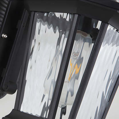 1-Light Black Clear Water Glass Outdoor Wall Light Lantern Wall Sconce Porch Wall Mounted Lights Exterior Wall Lamp-Lighom
