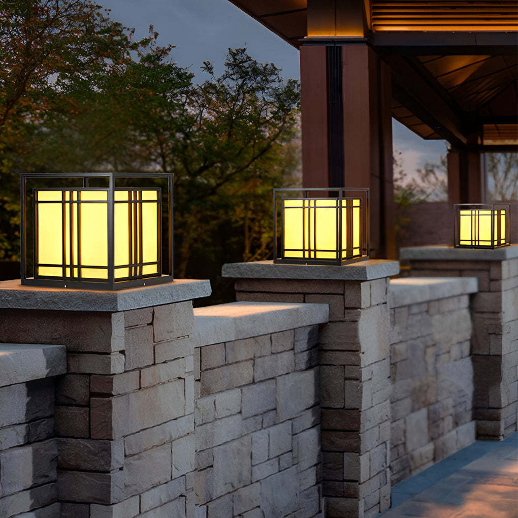 Retro Square Waterproof LED Black Modern Outdoor Post Caps Lights-Lighom