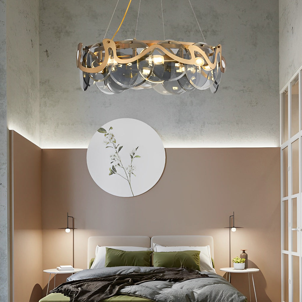Lighom art round iron chandeliers for bedroom — 9.8" H x 23.6" Dia / White