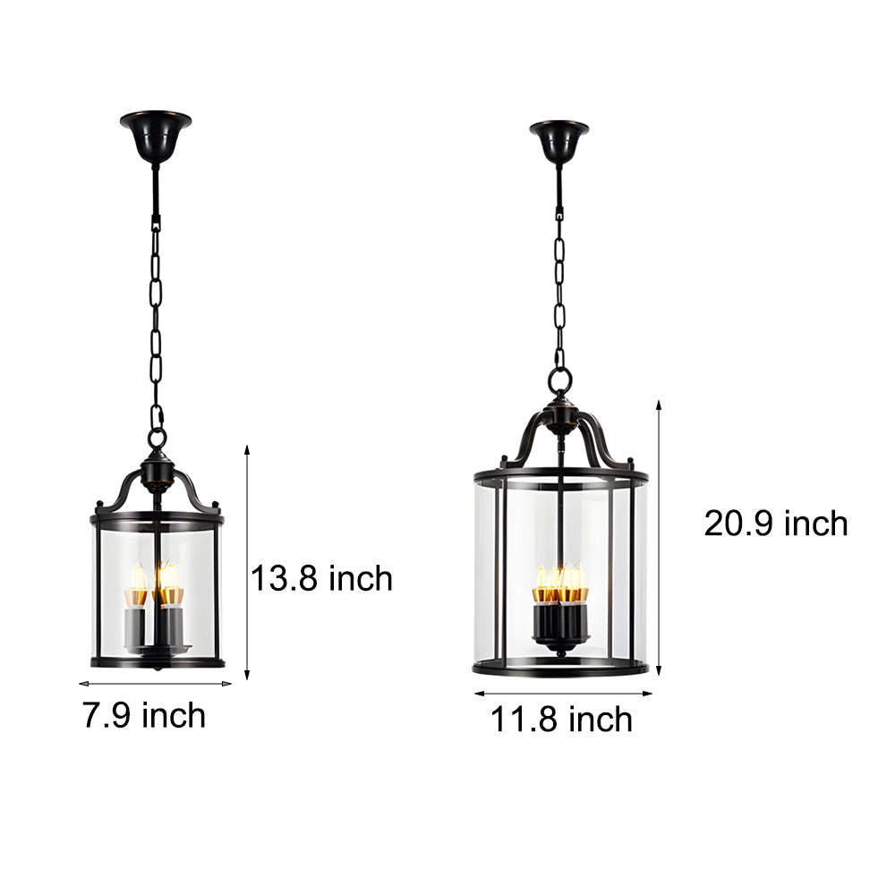 3/4-Light Vintage Cylinder Glass Lantern Pendant - Black