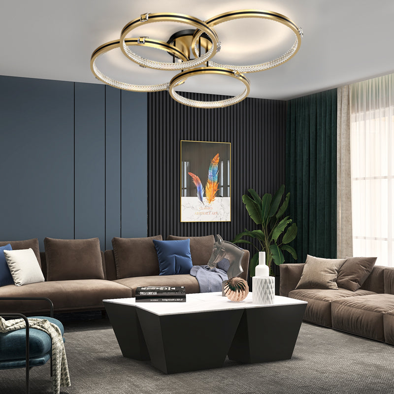2/3/4-Ring Dimmable Brushed Gold Modern LED Ceiling Light
