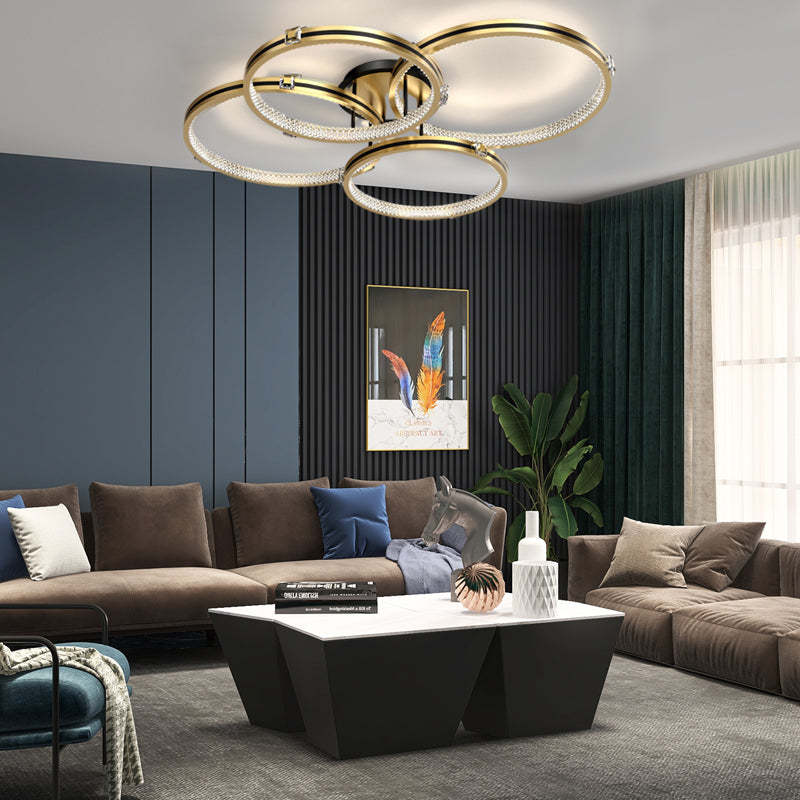 2/3/4-Ring Dimmable Brushed Gold Modern LED Ceiling Light