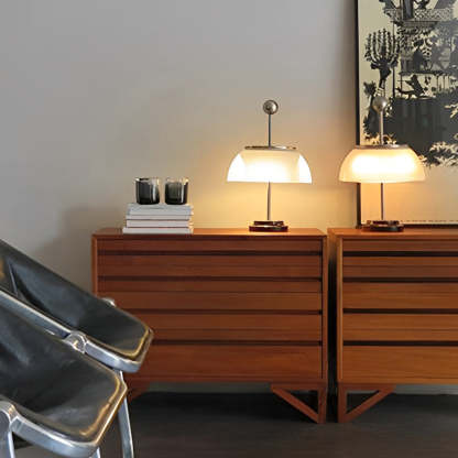 Ribbed Glass Bowl and Metal Italian Accent Table Lamps-Lighom