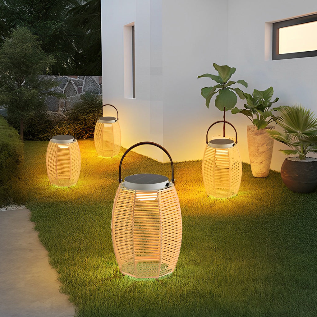 Portable Rattan Solar Outdoor Lantern Light