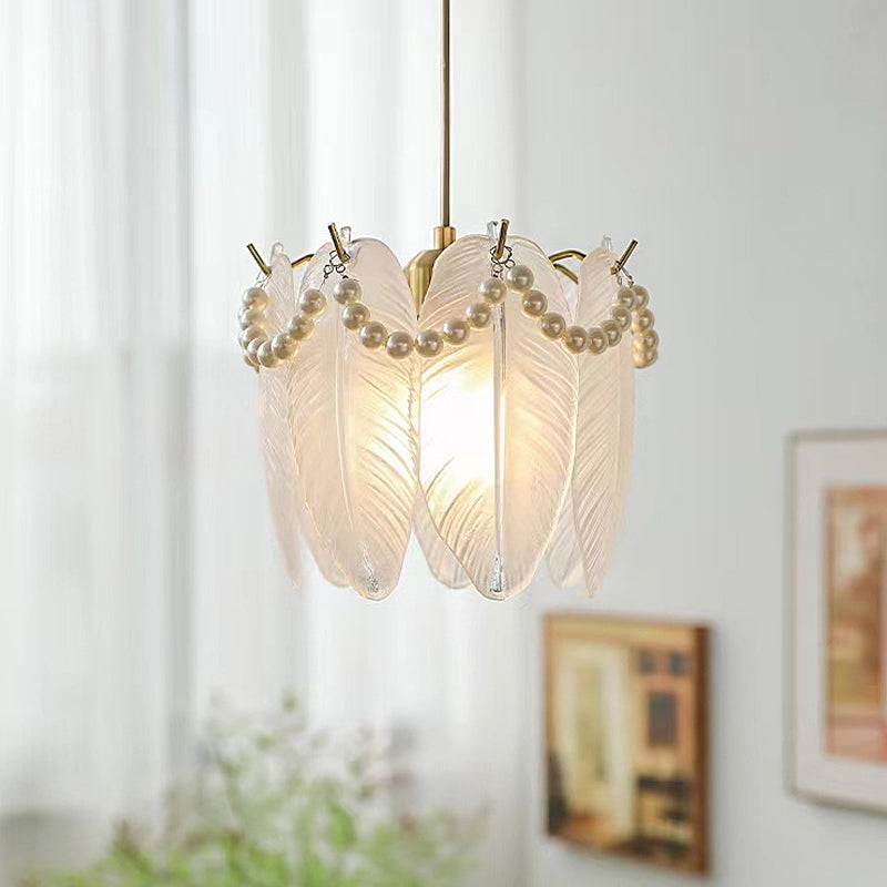 Glass Feathers Seashells Three Step Dimming French Style Chandelier-Lighom