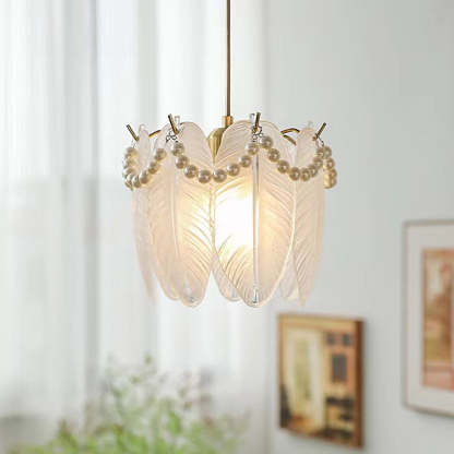 Glass Feathers Seashells Three Step Dimming French Style Chandelier-Lighom