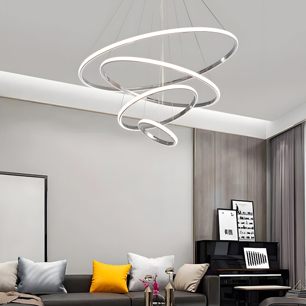 Contemporary Tiered Ring Chrome Chandelier