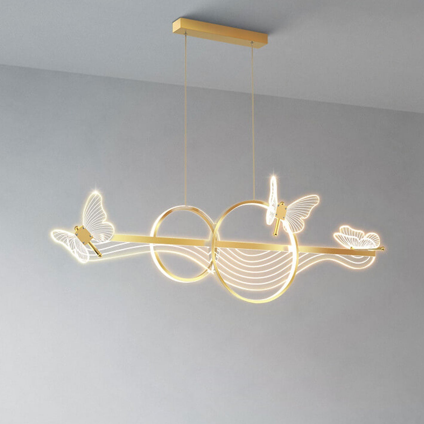 Nordic Butterfly Round Linear Island LED Chandelier — White Light (5000K) / Black / 110V-120V For US/CA
