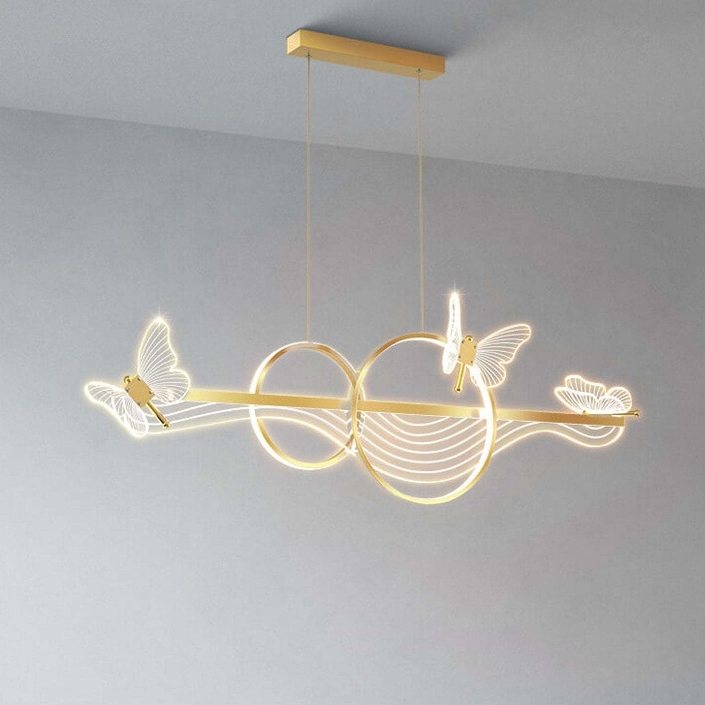 Nordic Butterfly Round Linear Island LED Chandelier — White Light (5000K) / Black / 110V-120V For US/CA