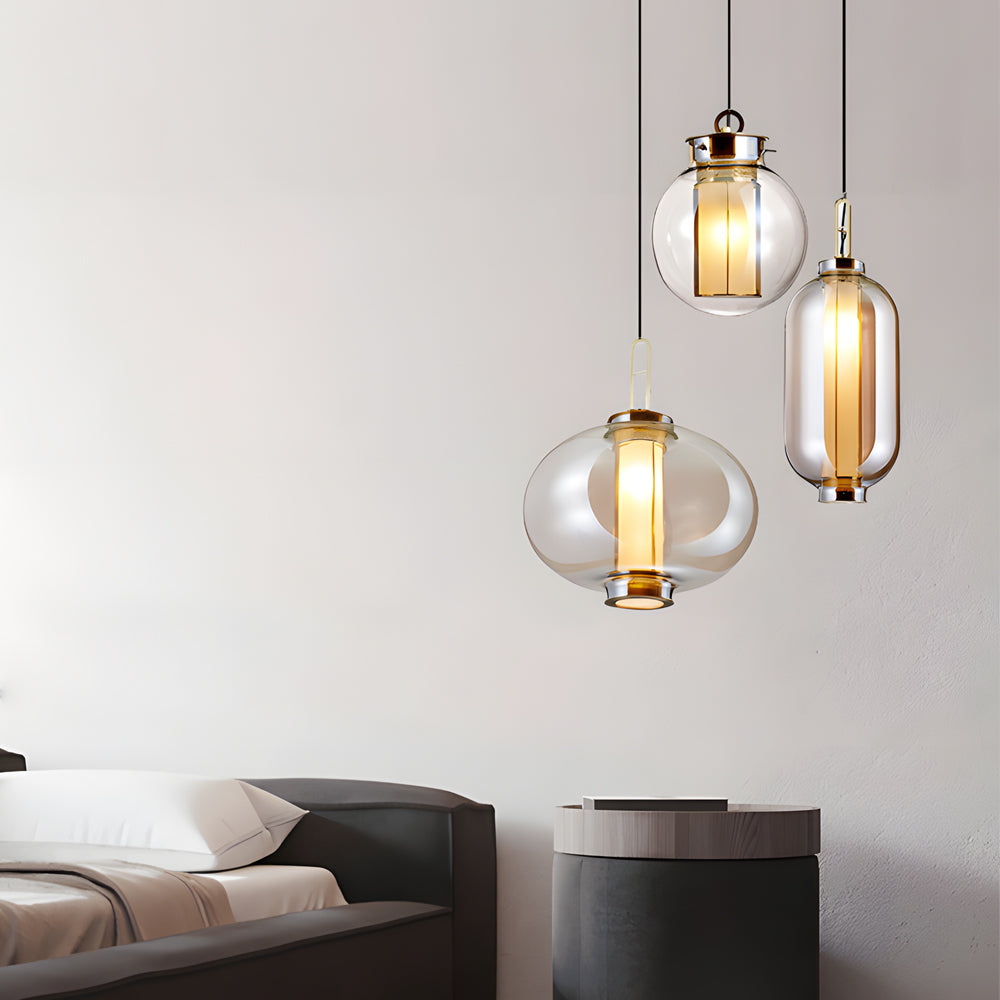 Amber Glass Shade Post-Modern Pendant Lamp