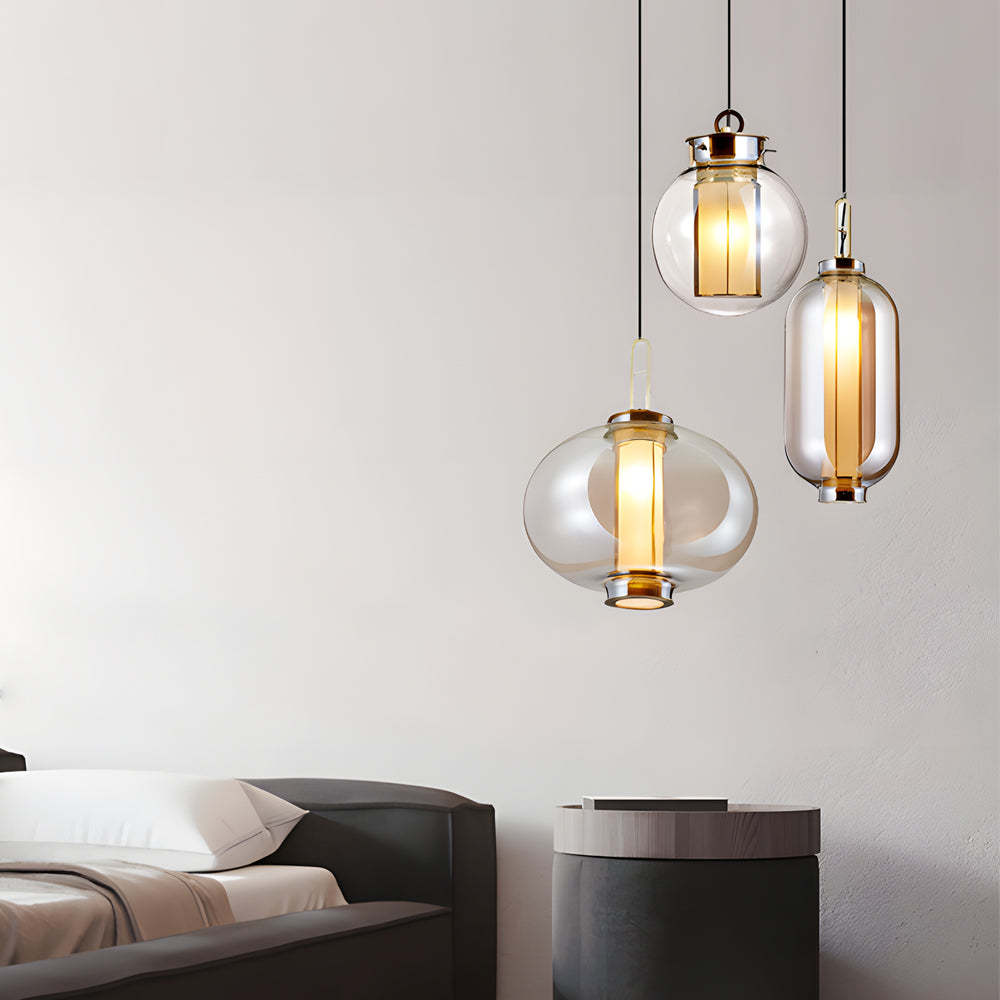 Amber Glass Shade Post-Modern Pendant Lamp