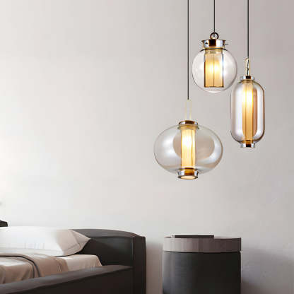 Amber Glass Shade Post-Modern Pendant Lamp