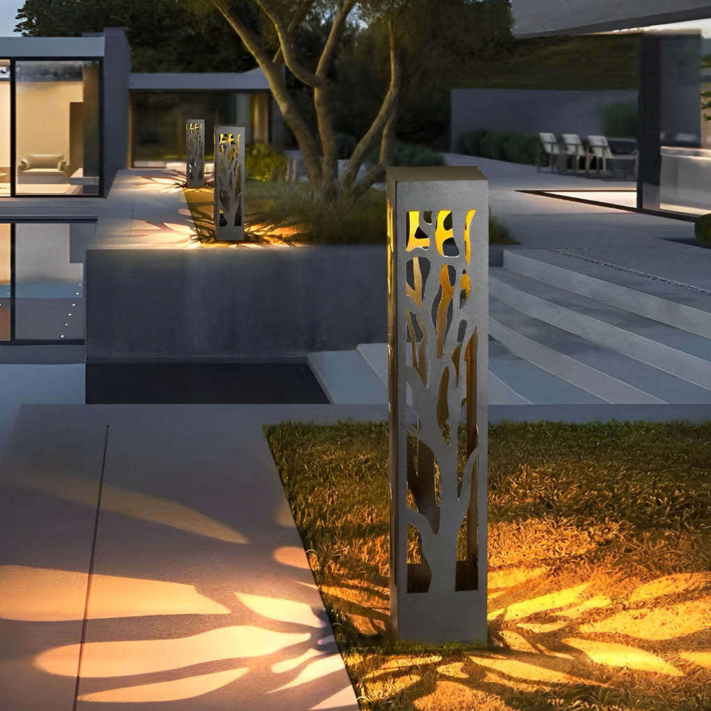 Solar-Powered Modern Outdoor Lawn Lamp with Creative Hollow-Out Branch Pattern-Lighom
