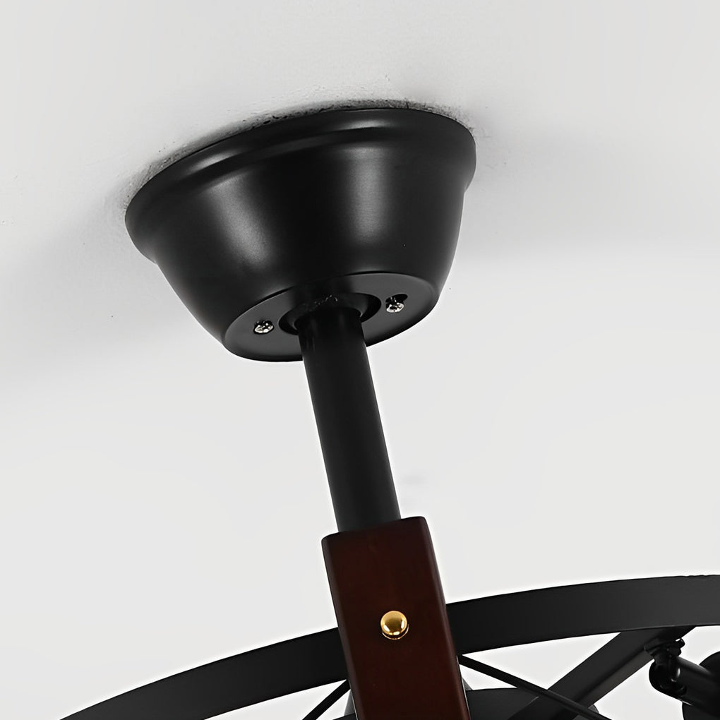 Retro Metal Black American Bladeless Ceiling Fan Chandelier