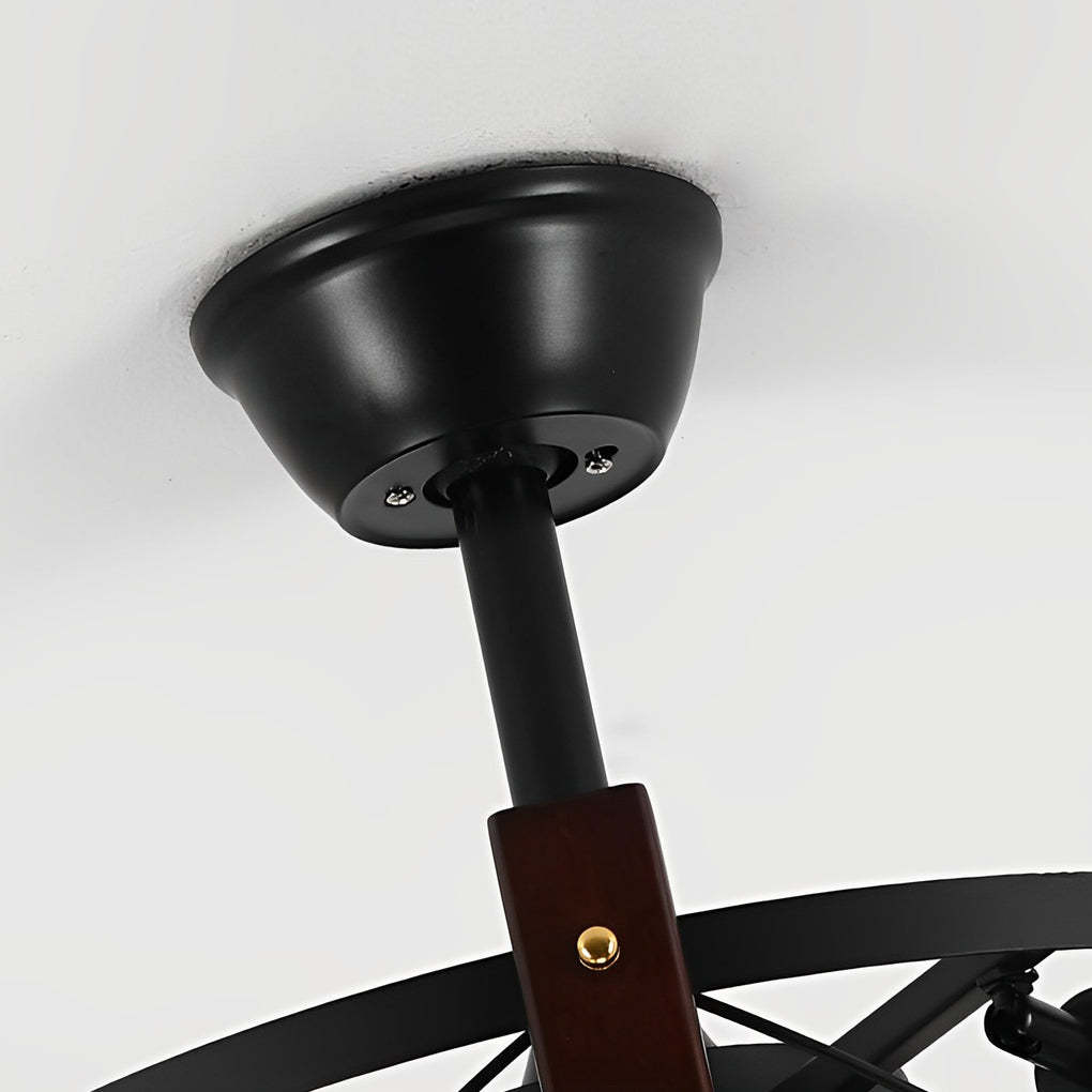 Retro Metal Black American Bladeless Ceiling Fan Chandelier