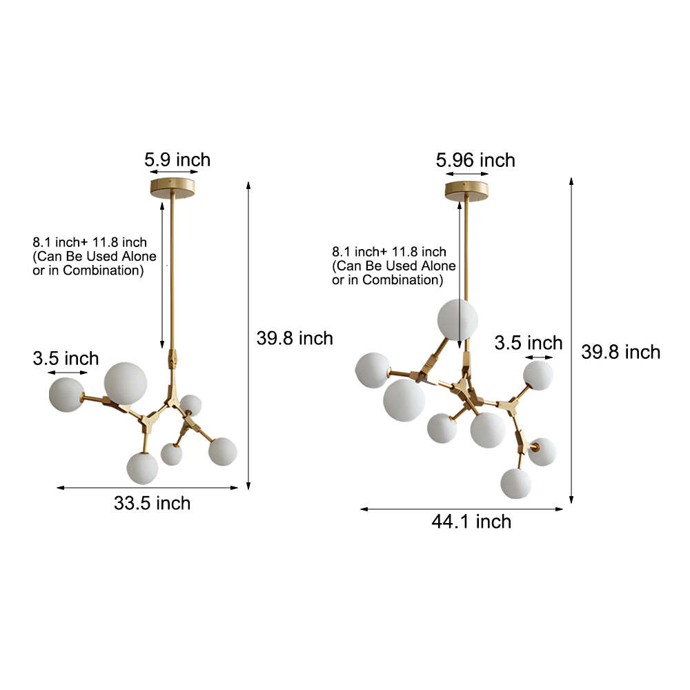 Gold Molecule Chandelier with White Glass Shades