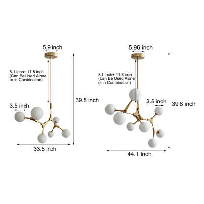 Gold Molecule Chandelier with White Glass Shades