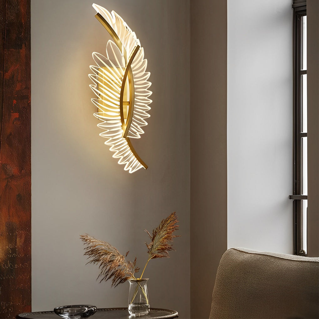 Acrylic Leaves Feathers LED Three Step Dimming Postmodern Wall Lamp-Lighom