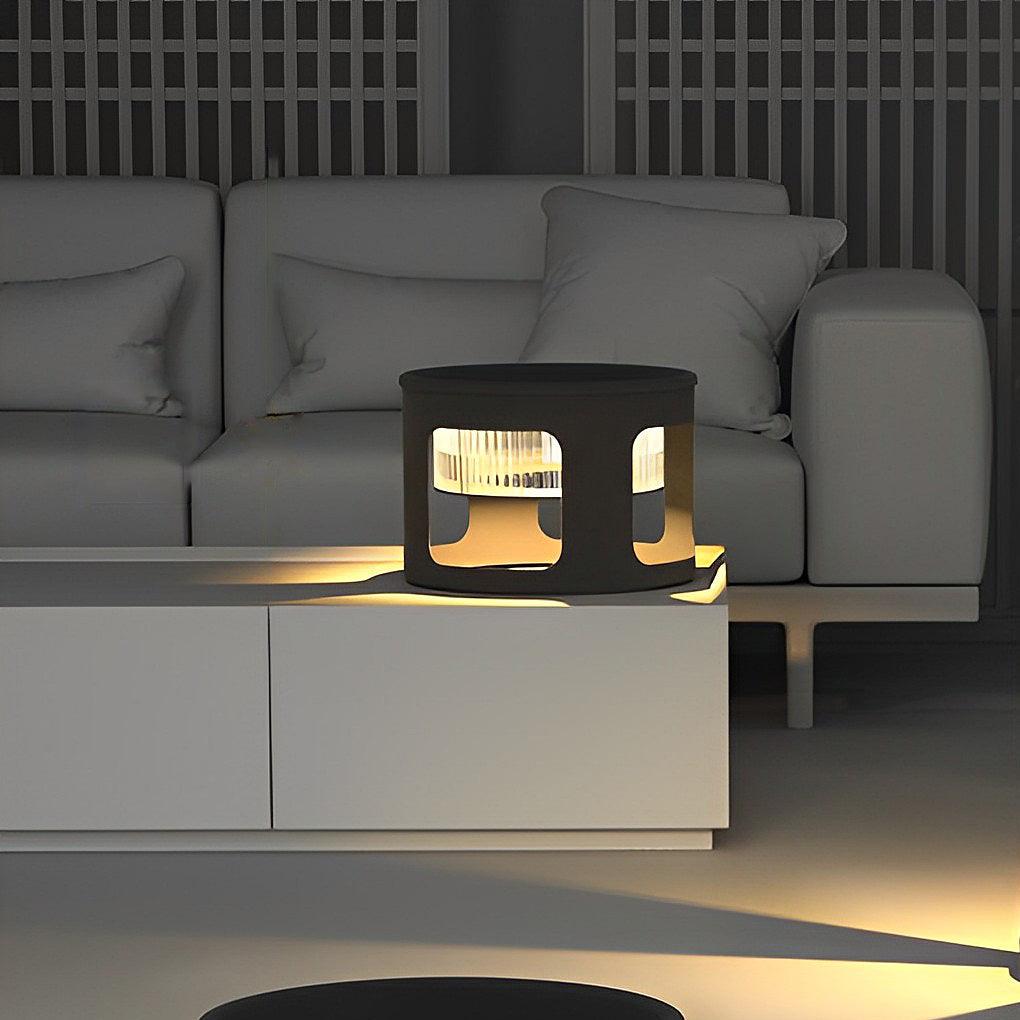 Modern under-table round black synthetic landscape lighting — 11" H x 16" Dia / Hardwired
