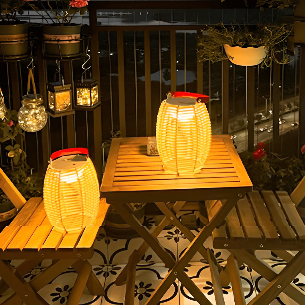 Brown rattan lantern portable outdoor lanterns & lamps - rustic — 11" H x 6" Dia / Hardwired