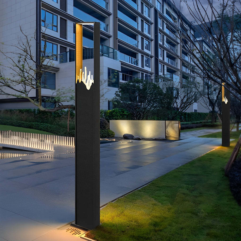 Rectangular Glass Mountain Scenery Black Modern Outdoor Pathway Lights-Lighom