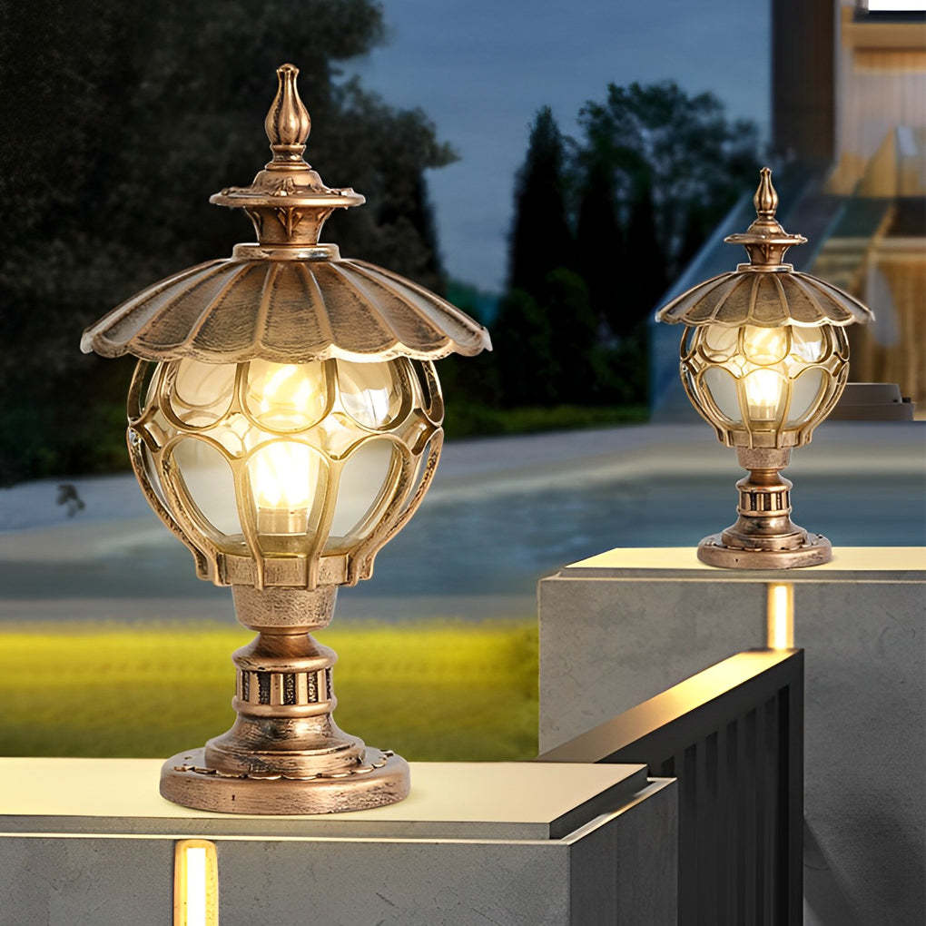 Flower Ball Cognac Glass Waterproof European Style Outdoor Pillar Lamp-Lighom