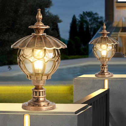 Flower Ball Cognac Glass Waterproof European Style Outdoor Pillar Lamp-Lighom