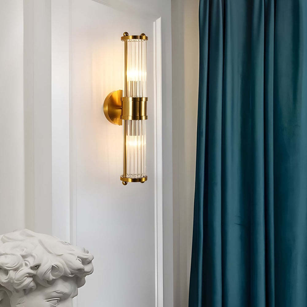 1/2-light Modern Chrome/Gold Wall Sconce with Cylinder Clear Glass Shade-Lighom