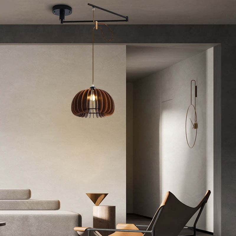 Wood Umbrella Dimmable Swing Arm Modern Chandelier