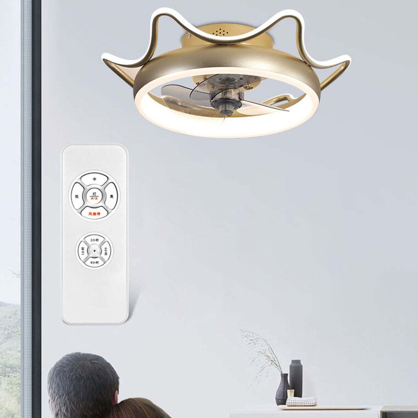Nordic Round Wrought Iron LED Flush Mount Fan Light