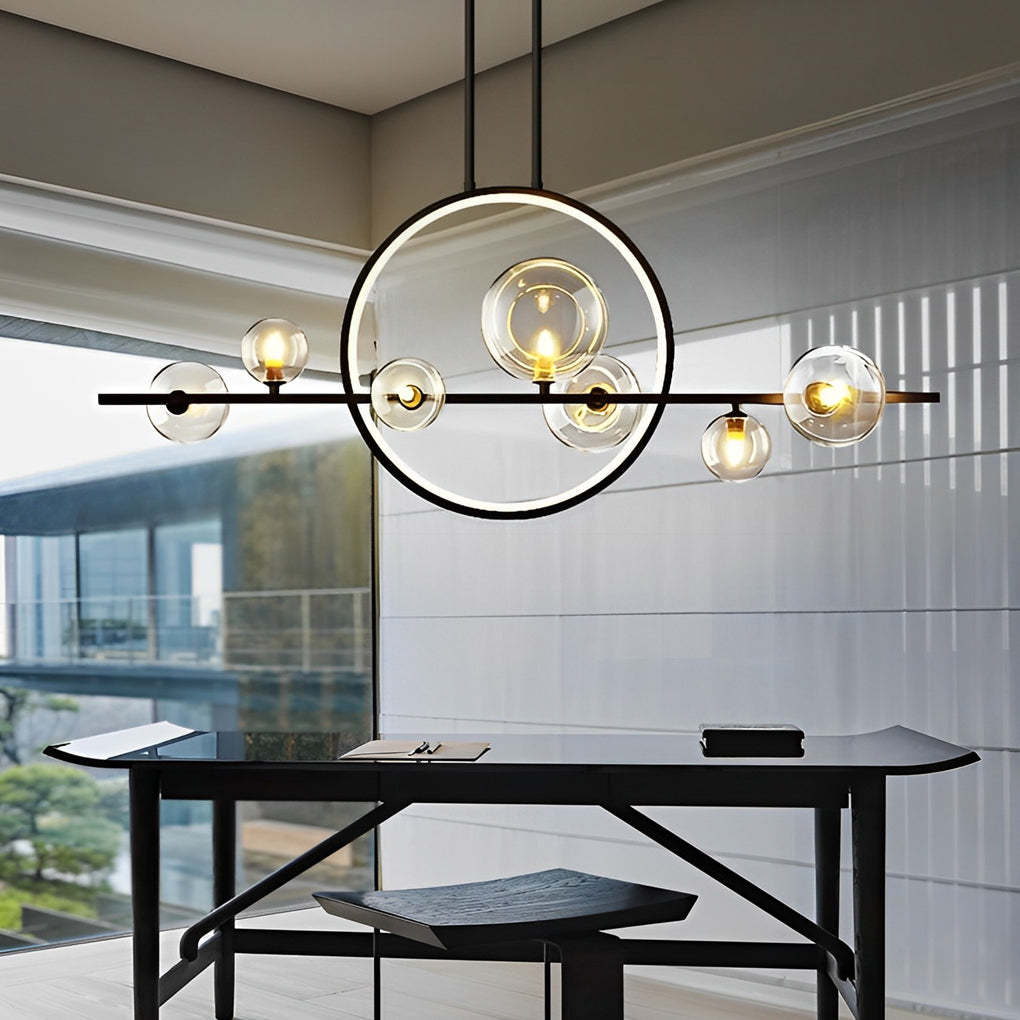Moon Glass Bubble LED Black Postmodern Dining Chandelier