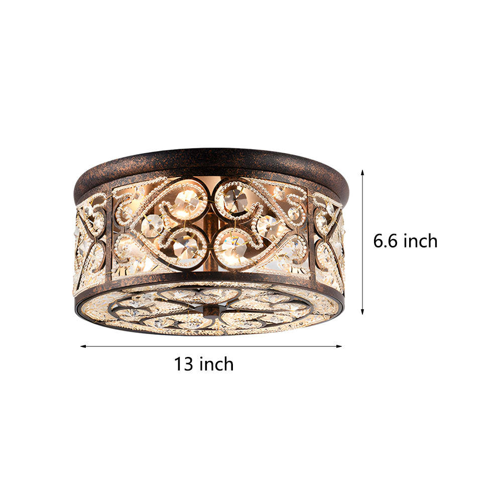 American Drum Bronze Crystal Flush Mount Light