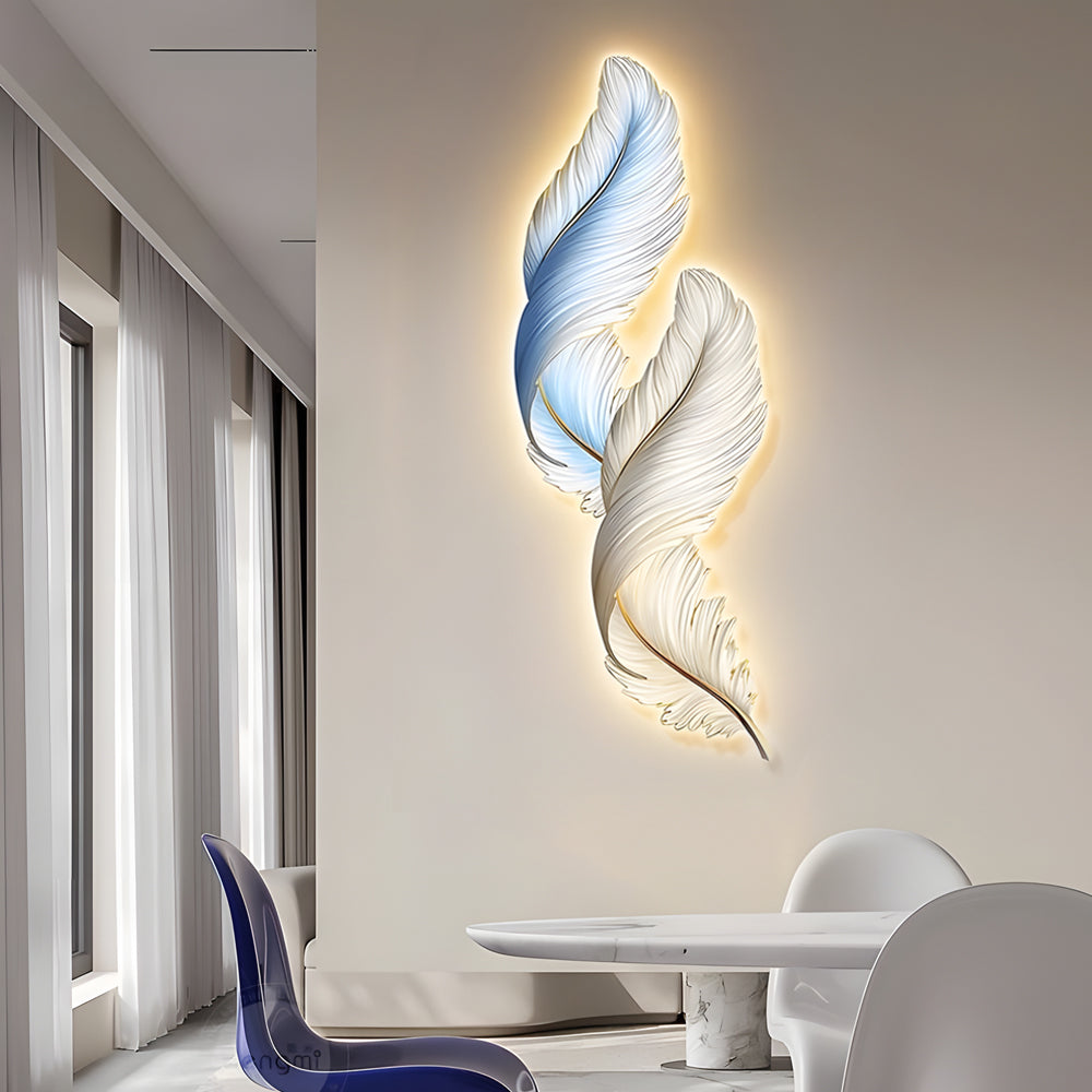 Feather Decorative USB Remote LED Wall Light — White+Blue