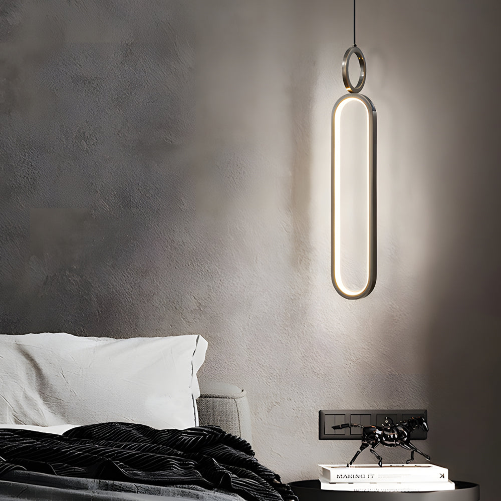 Minimalist Long Oval Ring LED Copper Modern Pendant Light